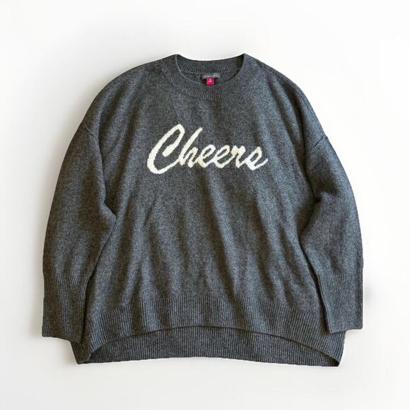 Vince Camuto Oversized Boxy Cheers Sweater Womens XL Gray Party NYE Holiday Fun - Picture 1 of 9